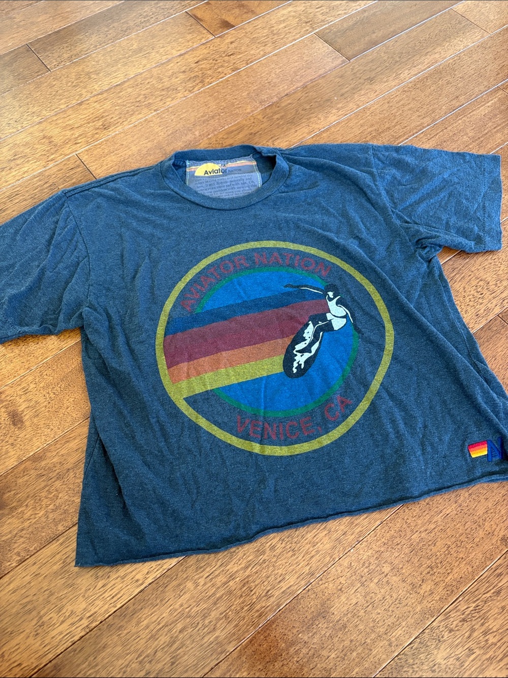 Aviator Nation Navy Tee with Rainbow Surf Logo